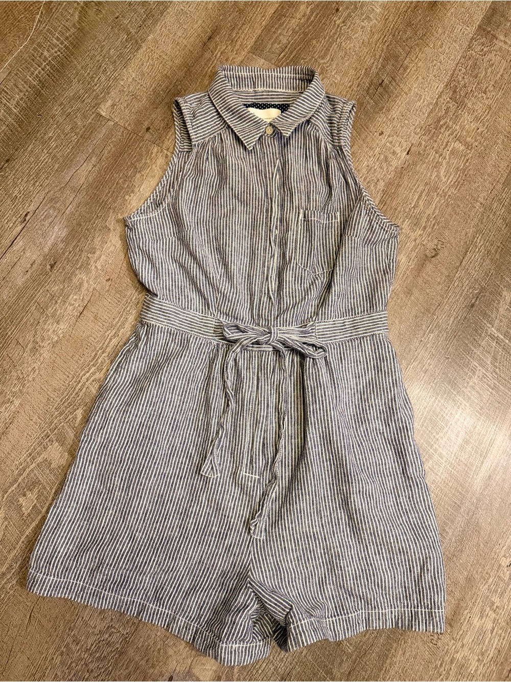 Anthropologie Blue & White Striped Belted Romper Size 6 Coastal Preppy